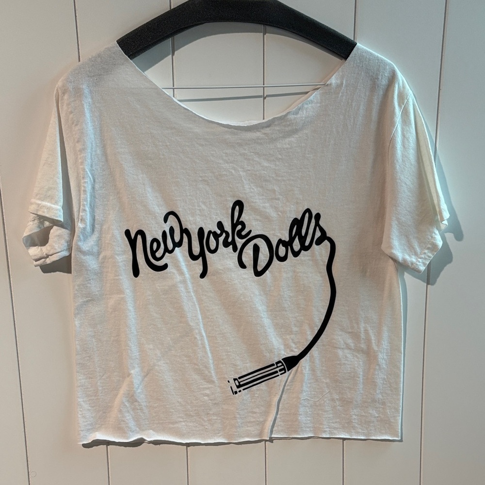 New York Dolls lipstick logo t shirt cut off crop hem and neckline M